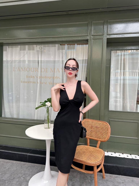 Evening V-neck Cut out Waist Split Fitted Dresses